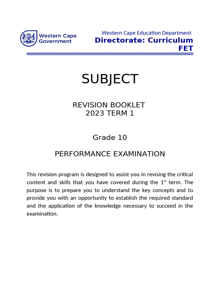 Grade 10 Performance Exam Revision Guide | PDF | Educational Assessment