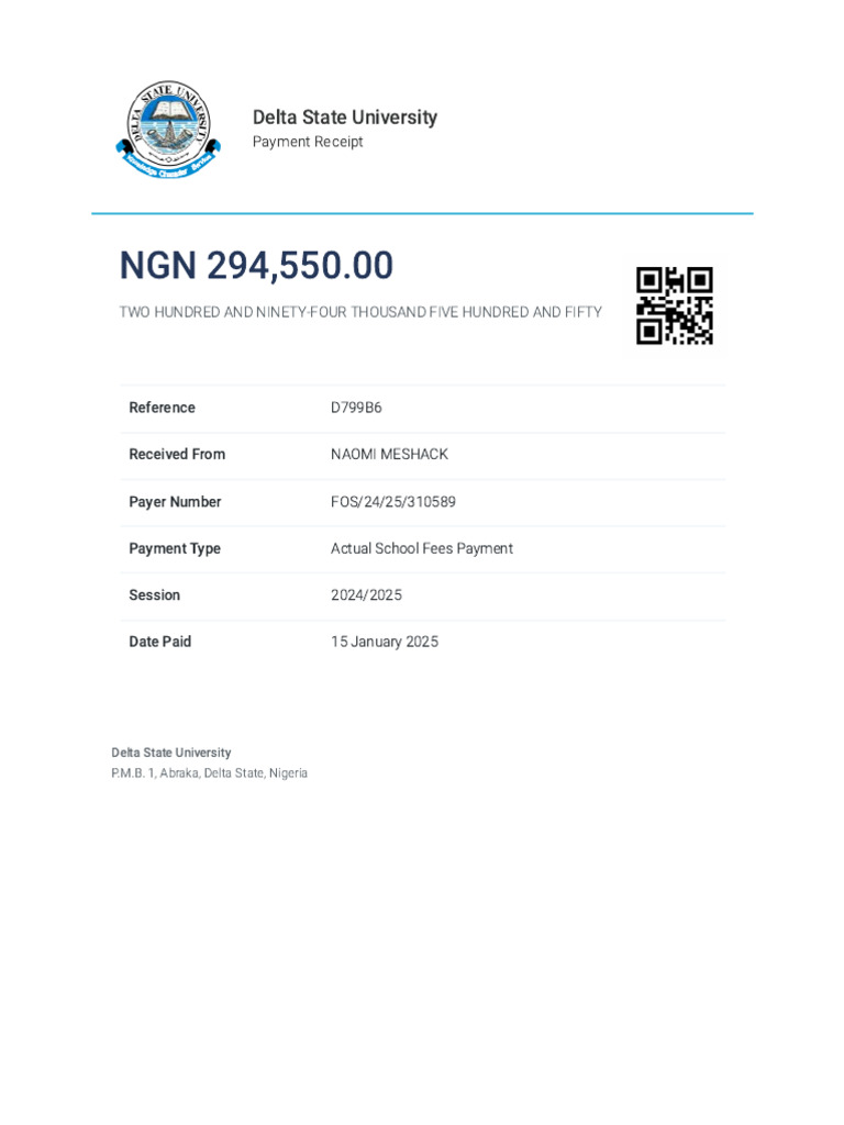 Delta State University Payment Receipt | PDF