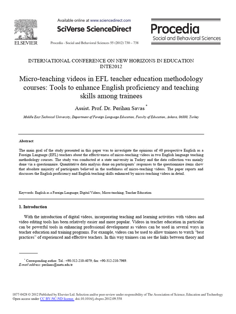 Micro-Teaching Videos in EFL Teacher Education Methodology Courses ...
