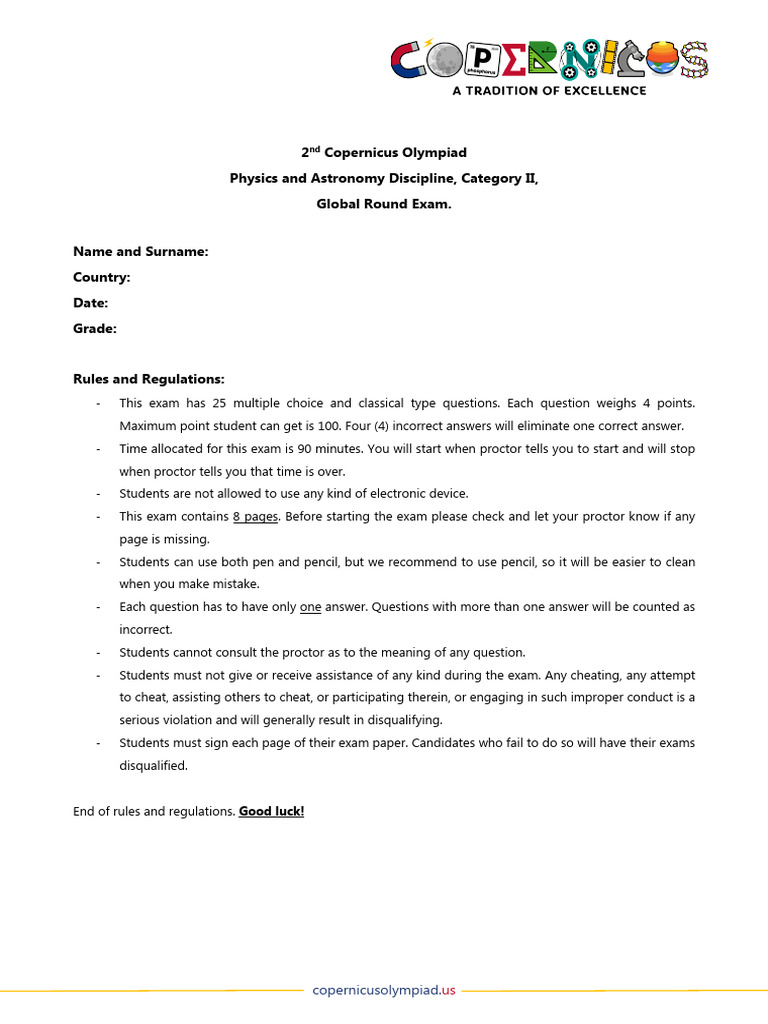 Copernicus Olympiad Physics Exam Guide | PDF