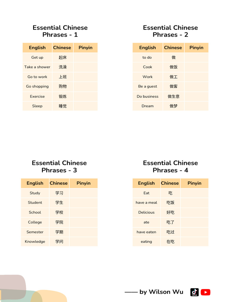Essential Chinese Phrases Guide | PDF | Cooking