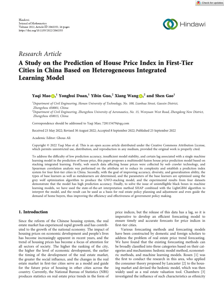 Journal of Mathematics - 2022 - Mao - A Study On The Prediction of ...