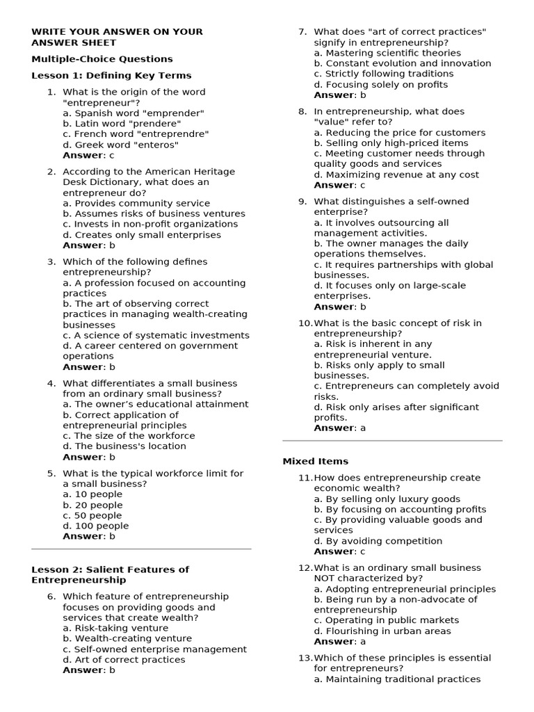 Quiz no 1 pdf entrepreneurship economics