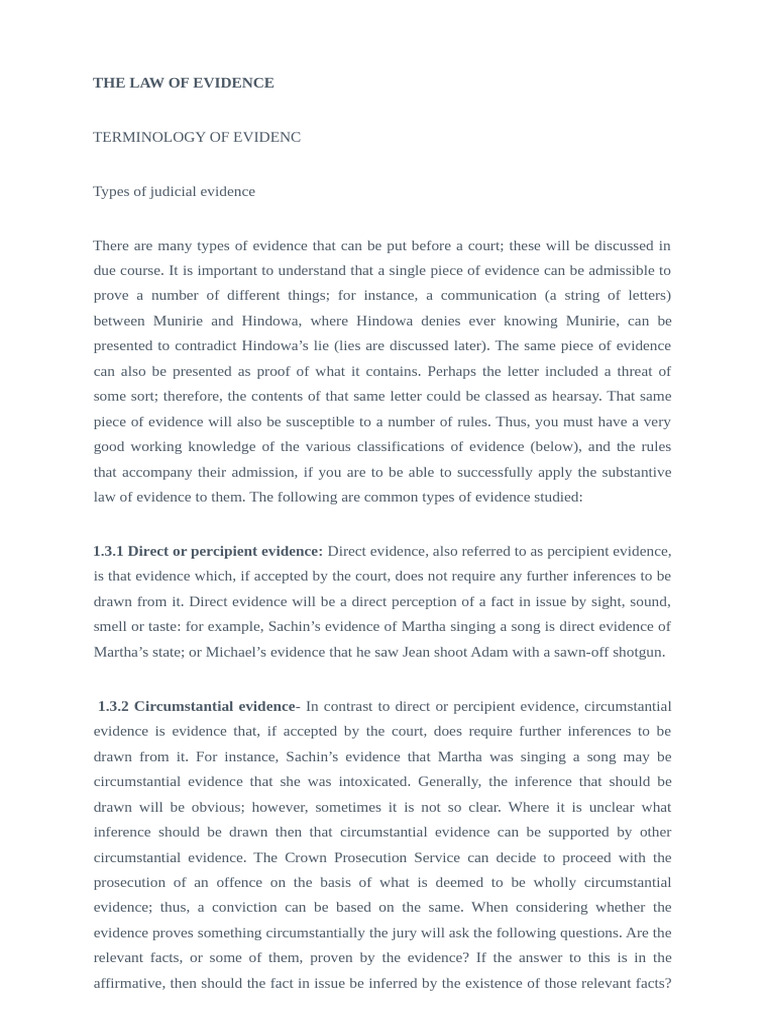 The Law of Evidence Material Prepared by Sheku Turay For First Semester ...