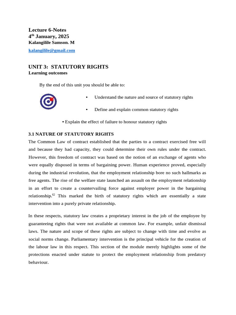 Lecture 6-Notes-Employment & Labour Law | PDF | Employment | Labour Law