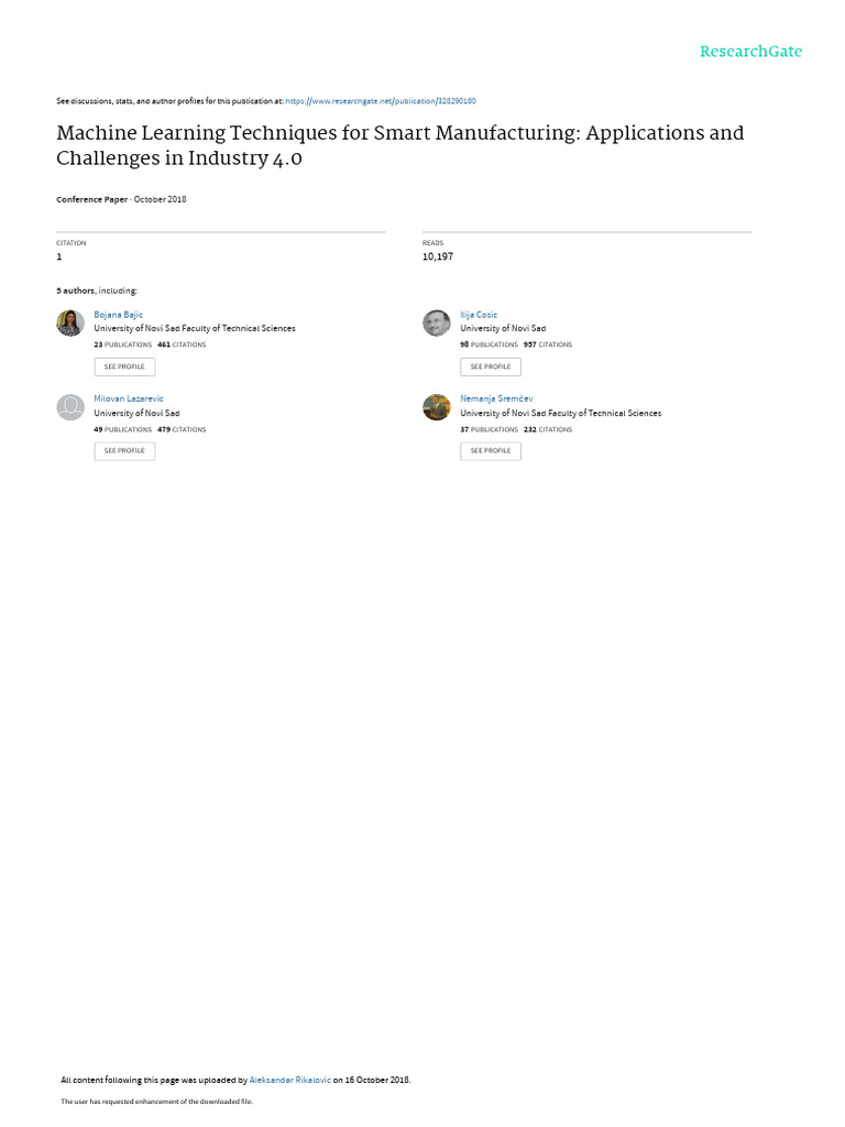 Machine Learning Techniques for Smart Manufacturing | PDF | Machine ...