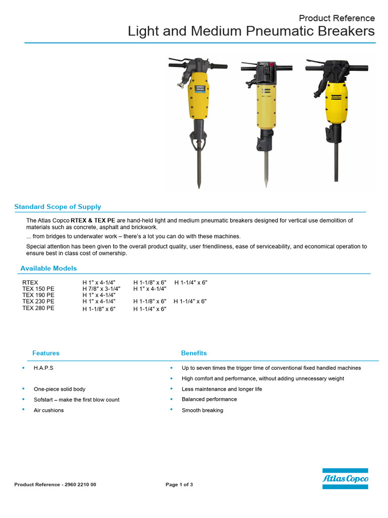 Atlas Copco RTEX 25 Breaker Overview | PDF