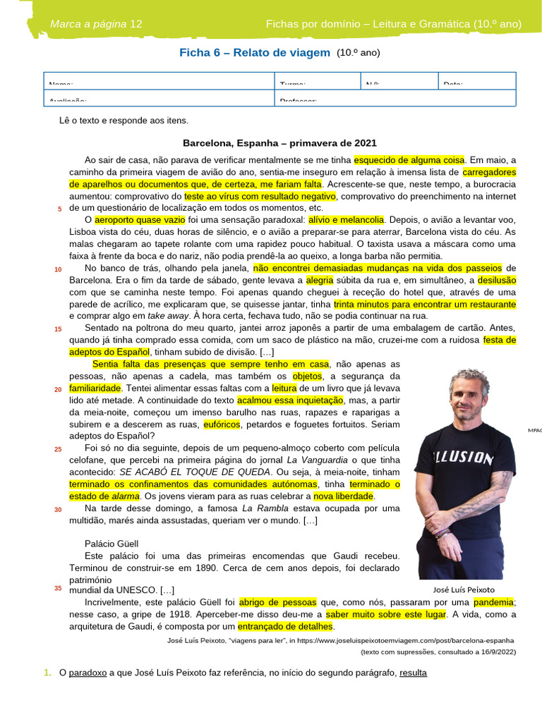 2024.10.11 Ficha 5 - 20 Minutos (Relato de Viagem) NMJB, B | PDF