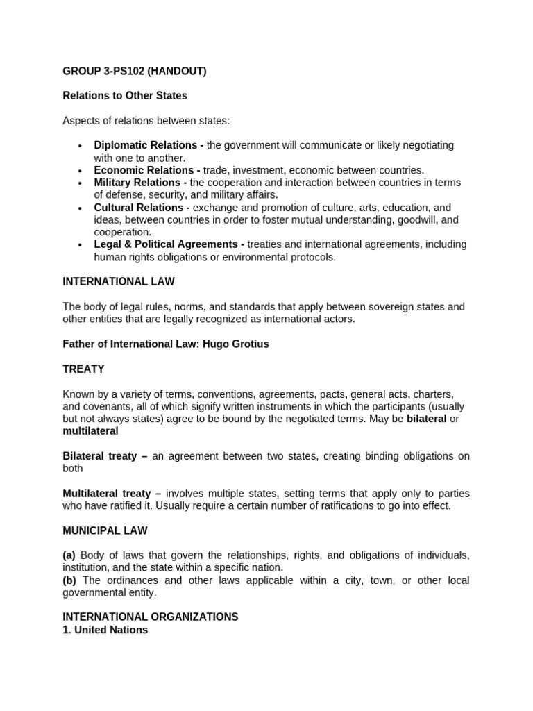 International Relations and Law Overview | PDF | International Law | Treaty