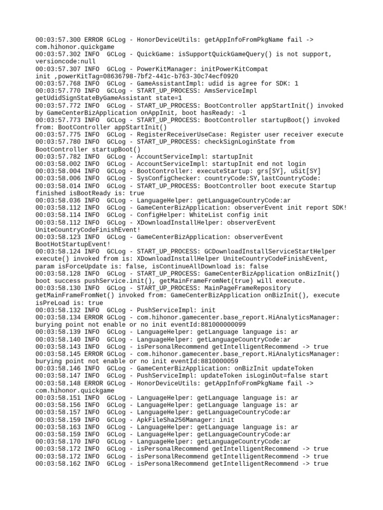 Honor Device QuickGame Error Log | PDF | Application Layer Protocols ...