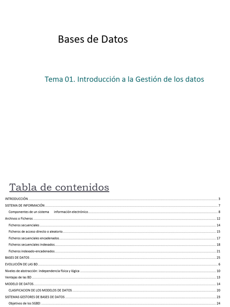 Introducción a Bases de Datos y SGBD | PDF | Bases de datos | Archivo ...