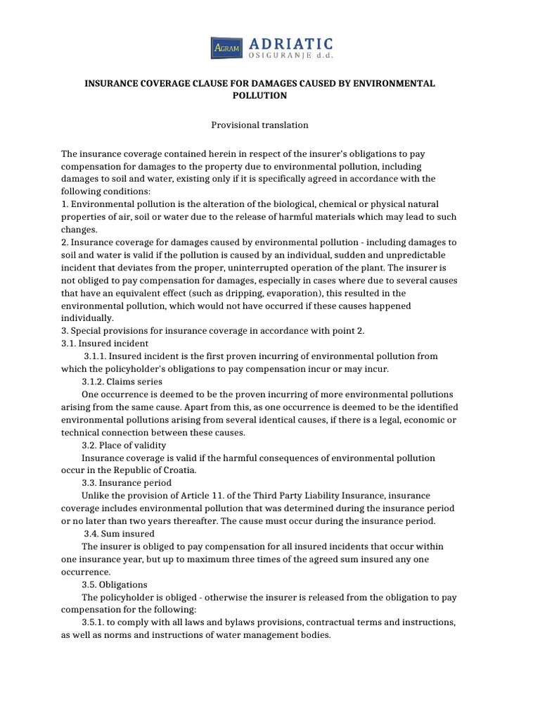 AD 2019-13.99-18.1 Environmental Pollution Clause - Eng. | PDF ...