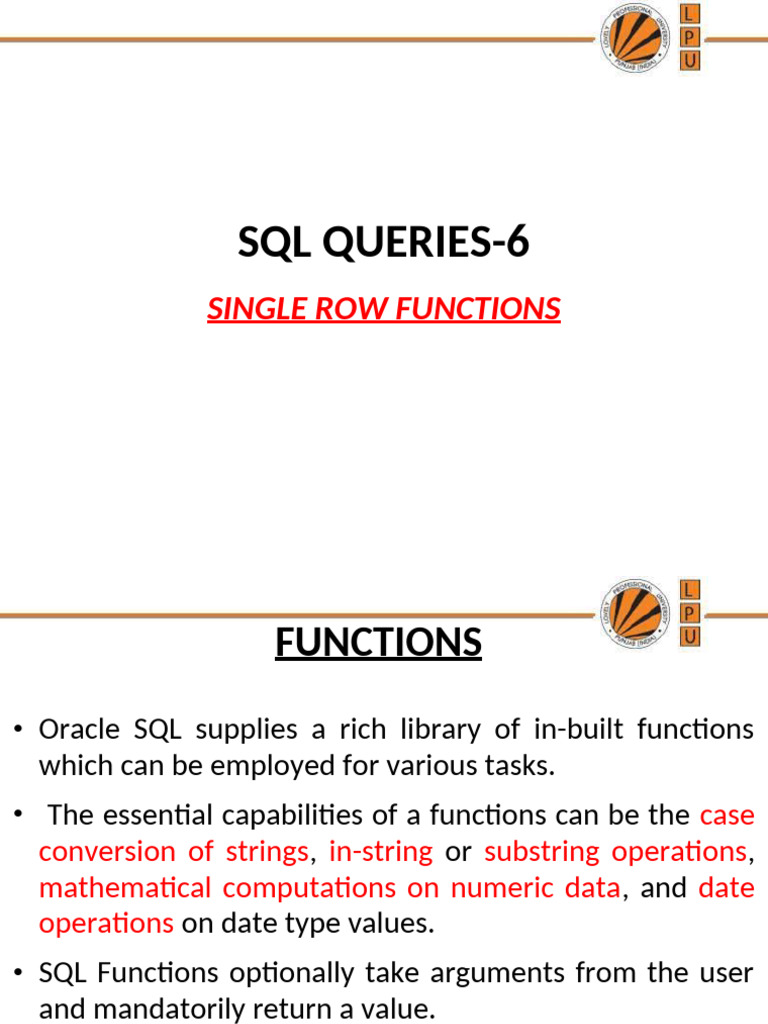 9.SQL Queries-single Row Functions to Custmoized Output | PDF | String ...