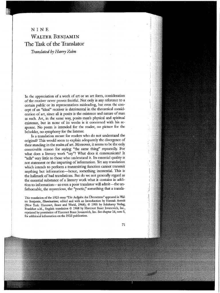 The Task of The Translator by Wlater Benjamin, Translated by Harry Zohn ...