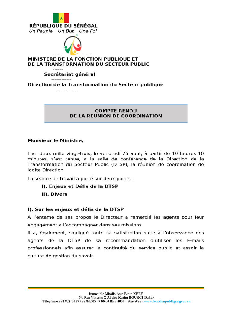 Réunion de Coordination DTSP 2023 | PDF