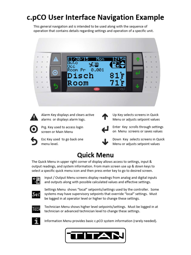 c.pCO User Interface Navigation Guide | PDF | Menu (Computing) | Login