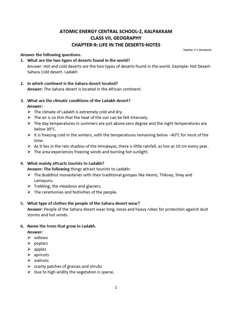 Life in Deserts: Class 7 Notes | PDF | Desert | Sahara