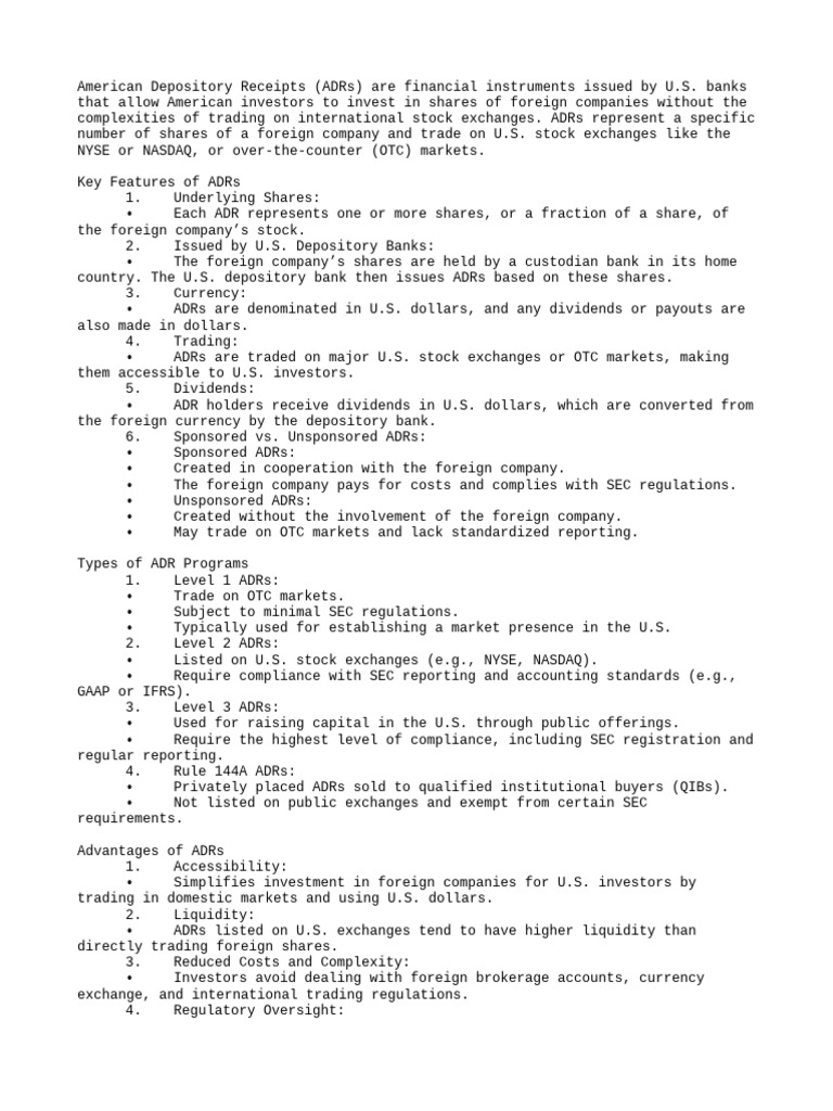 American Depository Receipts | PDF | American Depositary Receipt ...