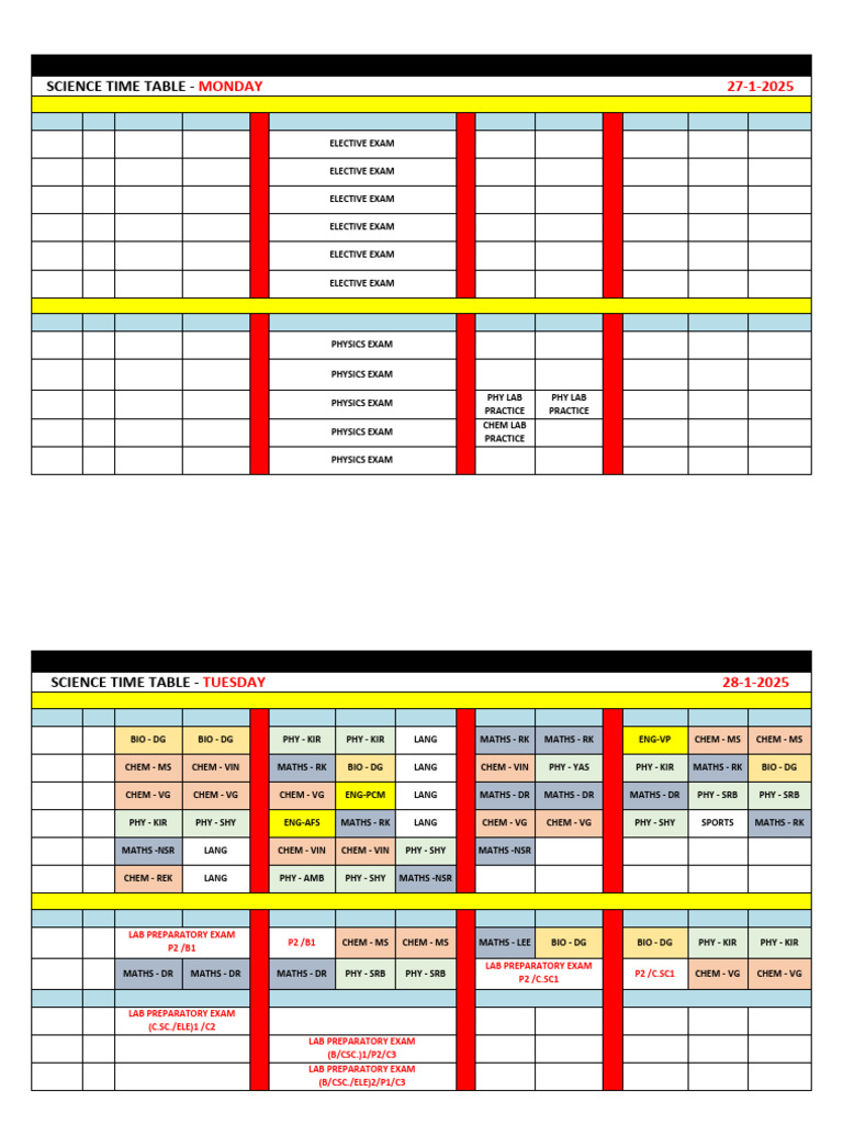 Science Time Table for I & II PUC | PDF