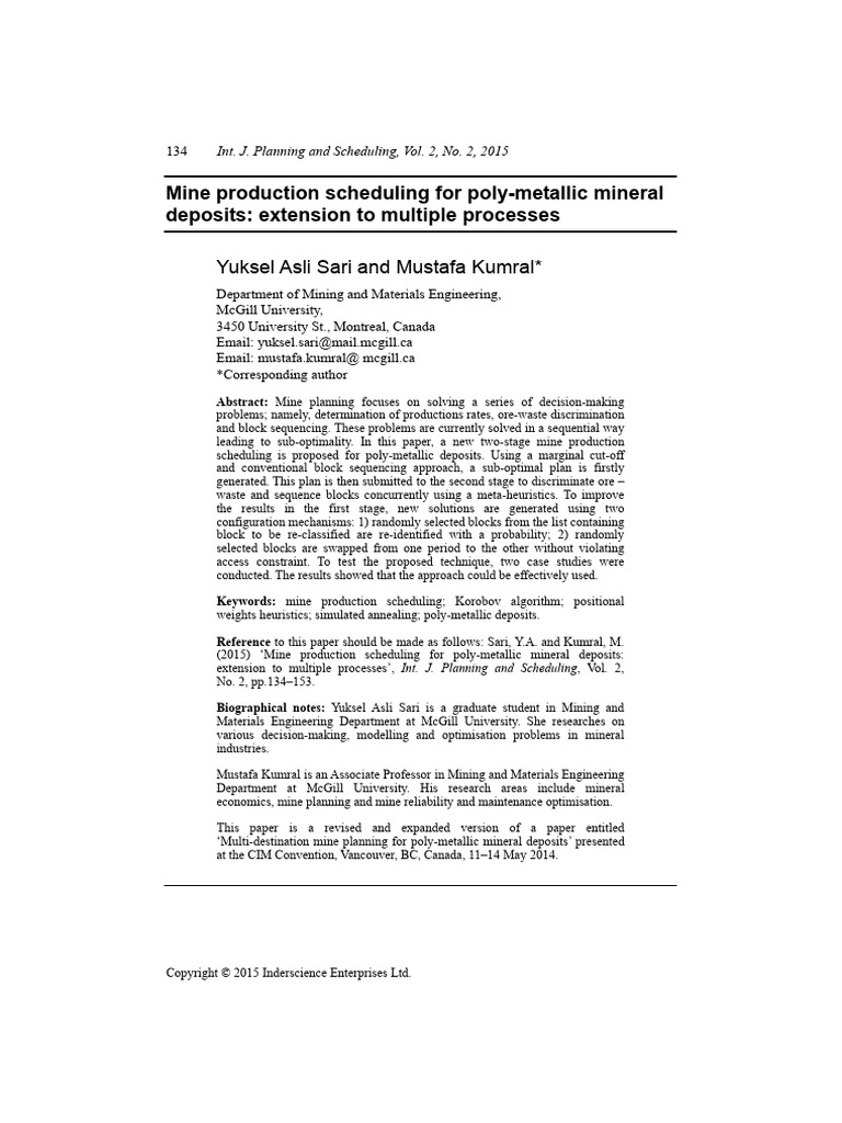 Mine Production Scheduling For Poly Meta | PDF | Ore | Mathematical ...
