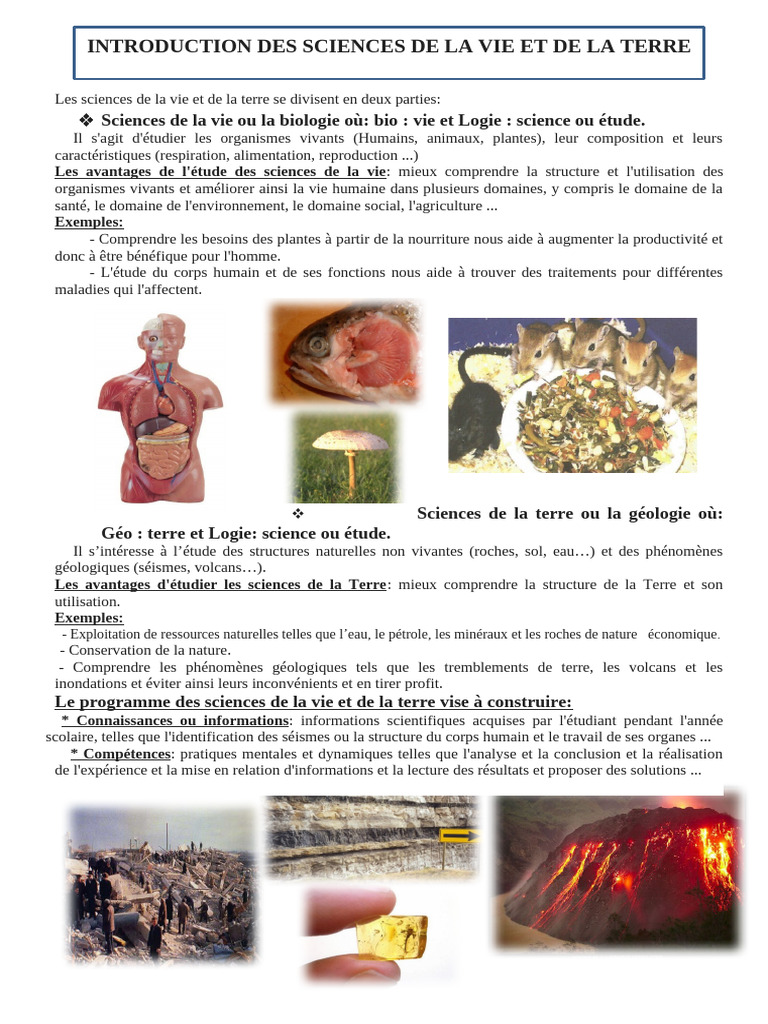 Introduction aux Sciences de la Vie et de la Terre | PDF | Géologie | Vie