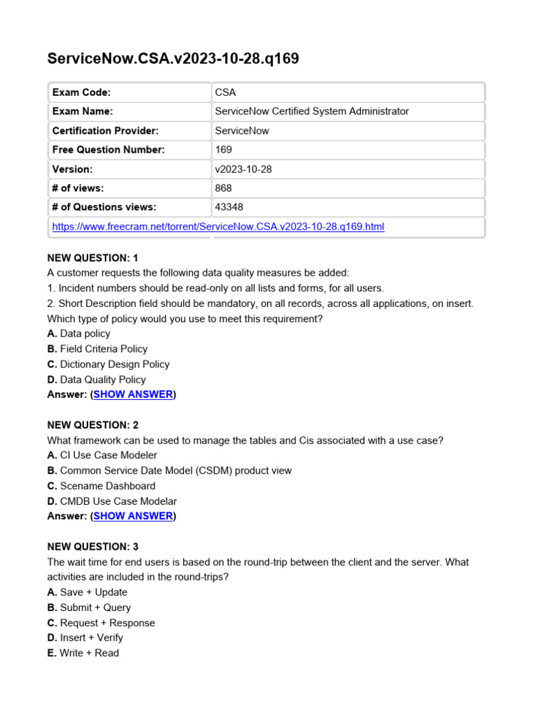 ServiceNow System Administrator (CSA) - Real Exam Questions