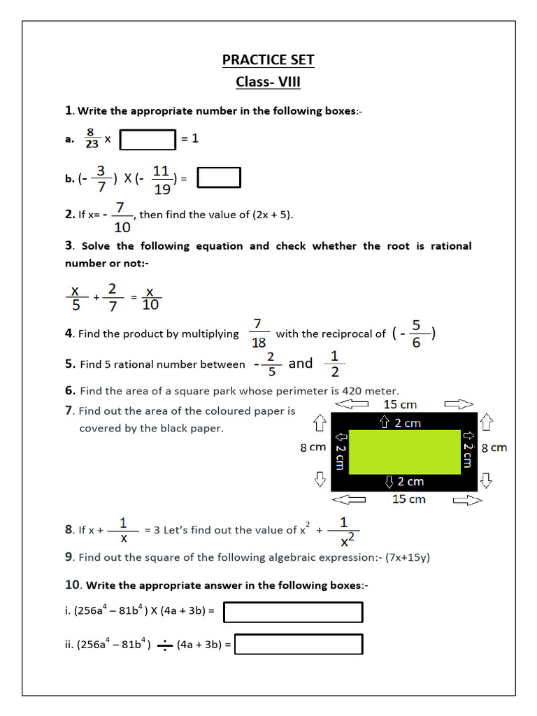 Class VIII Math Practice Set | PDF