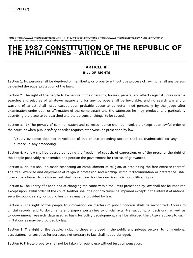 Article III: Bill of Rights Overview | PDF | Search And Seizure | Justice