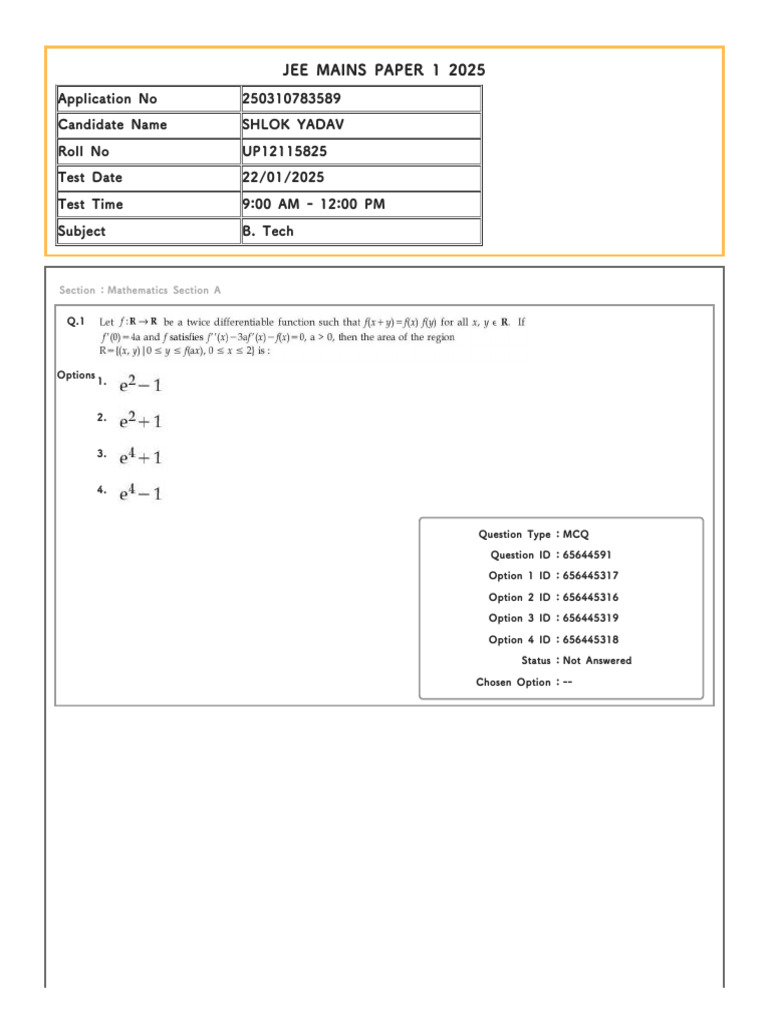 JEE Mains 2025 Exam Questions and Status | PDF | Multiple Choice ...