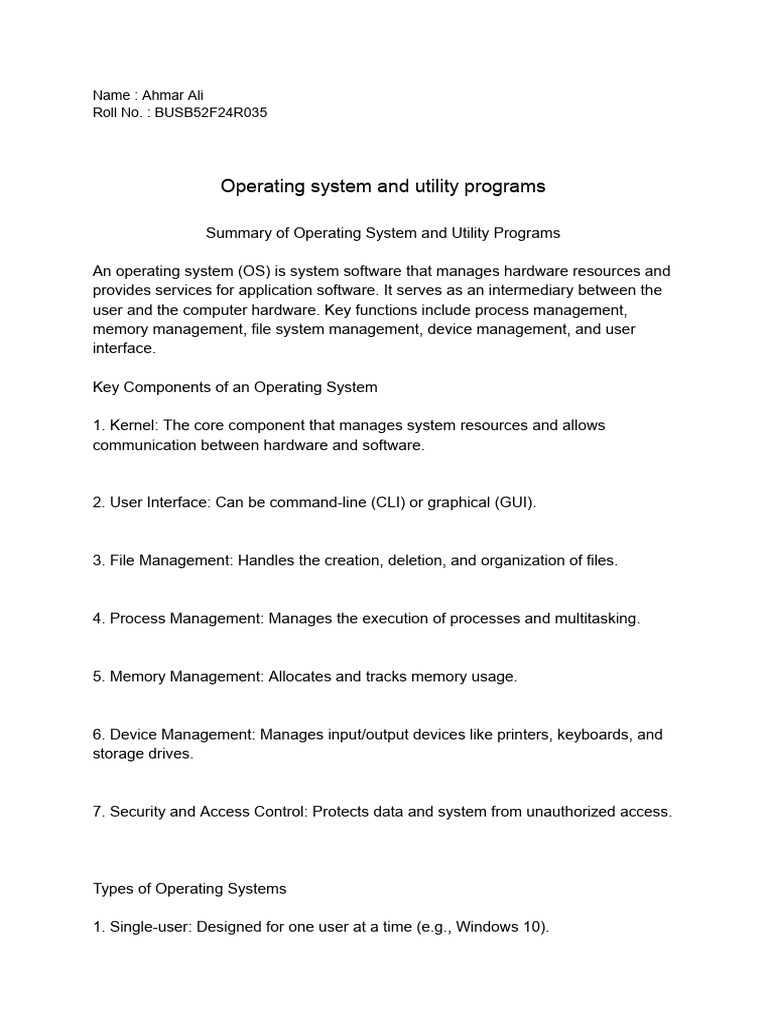 Overview of Operating Systems & Utilities | PDF | Operating System ...