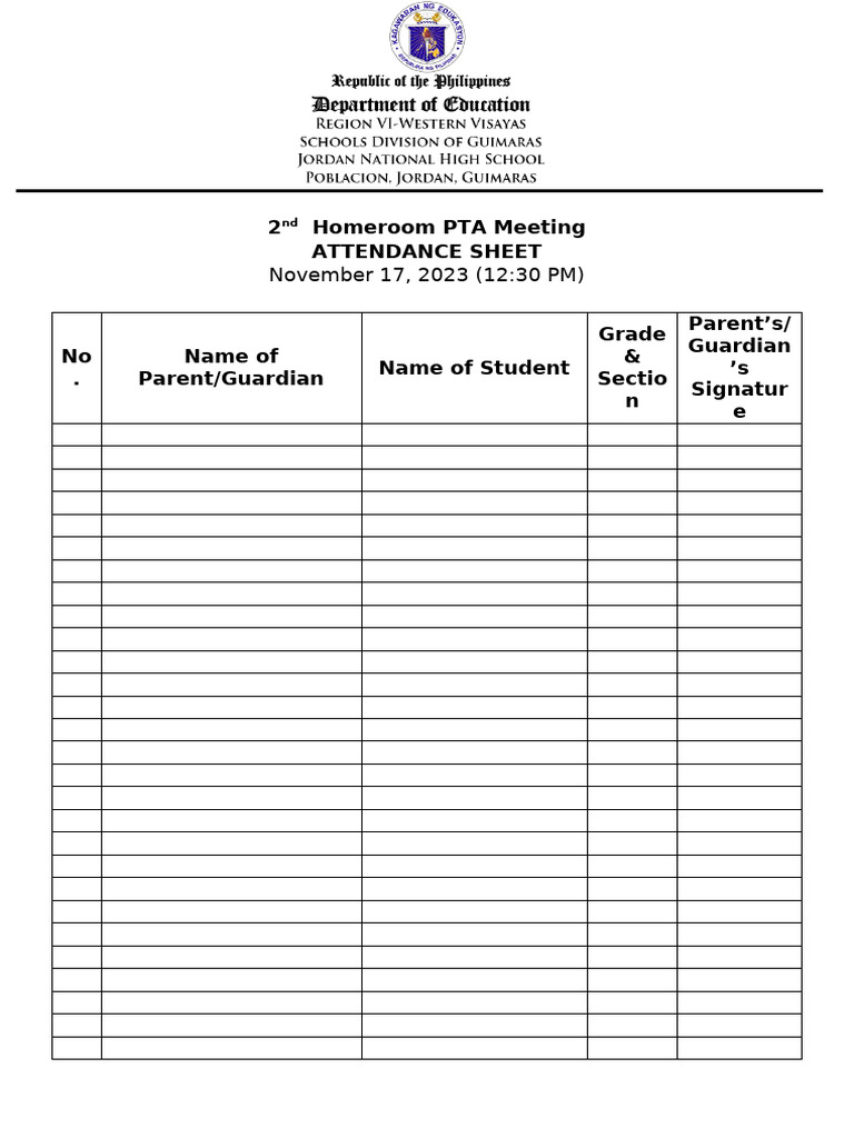 2nd Homeroom PTA Meeting Attendance | PDF