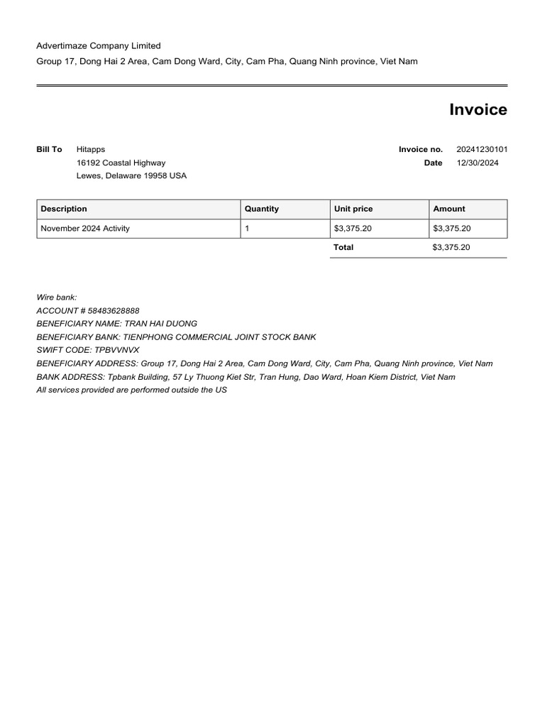 Invoice 20241230101 | PDF