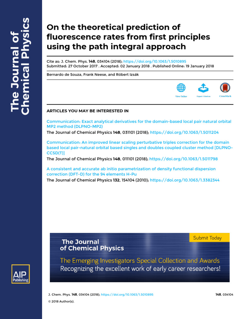 Fluorescence Rate Prediction via Path Integral | PDF | Schrödinger ...