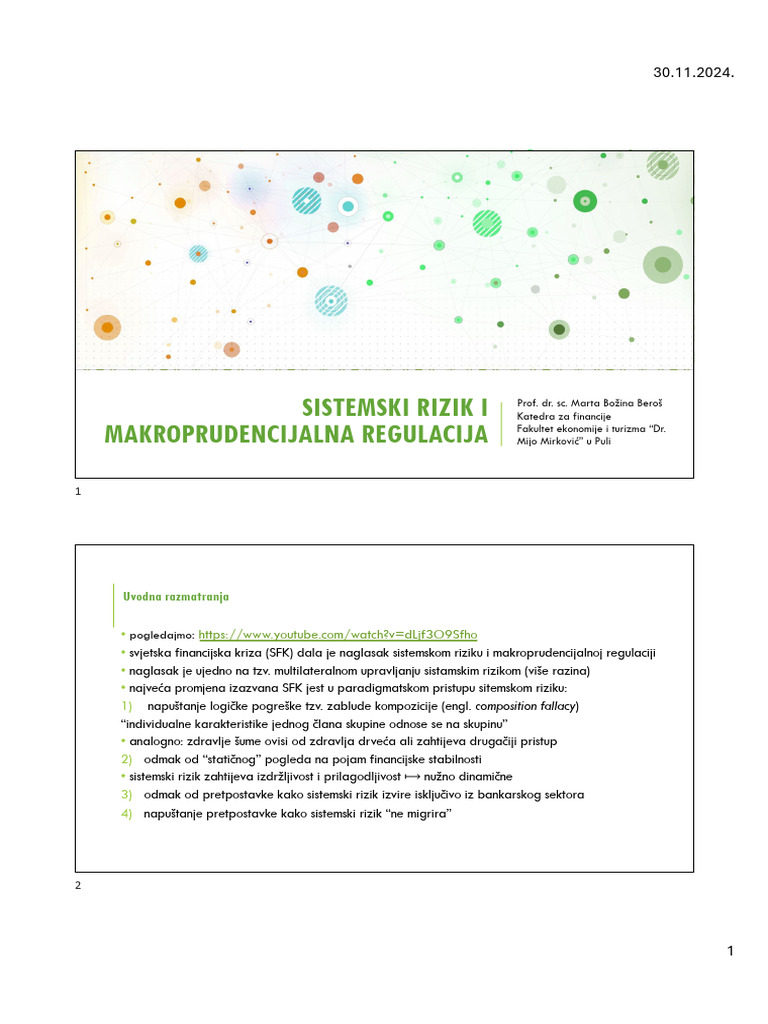 Sistemski Rizik I Makroprudencijalna Regulacija | PDF