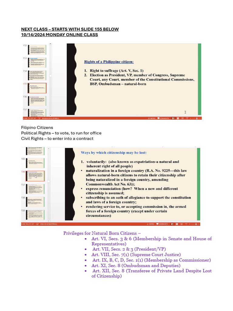 Filipino Citizenship and Rights Overview | PDF | Citizenship ...