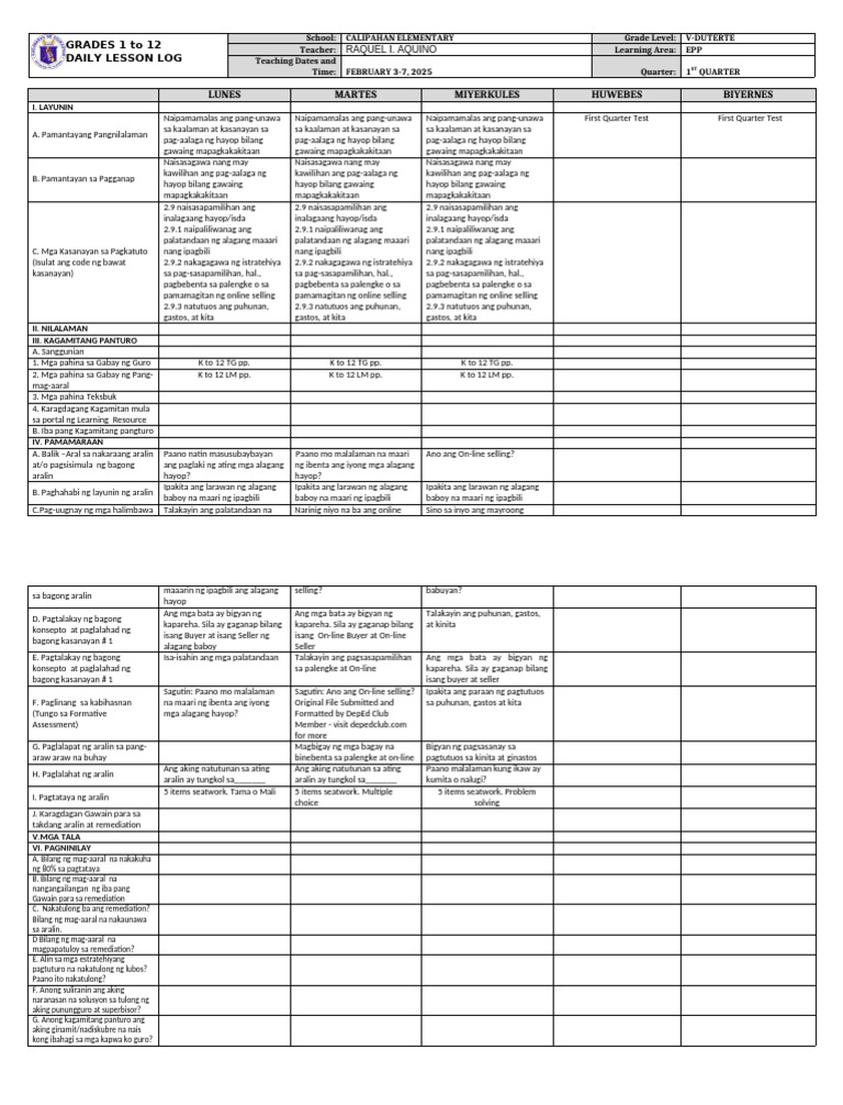 DLL - Epp 5 - Q1 - W10 | PDF