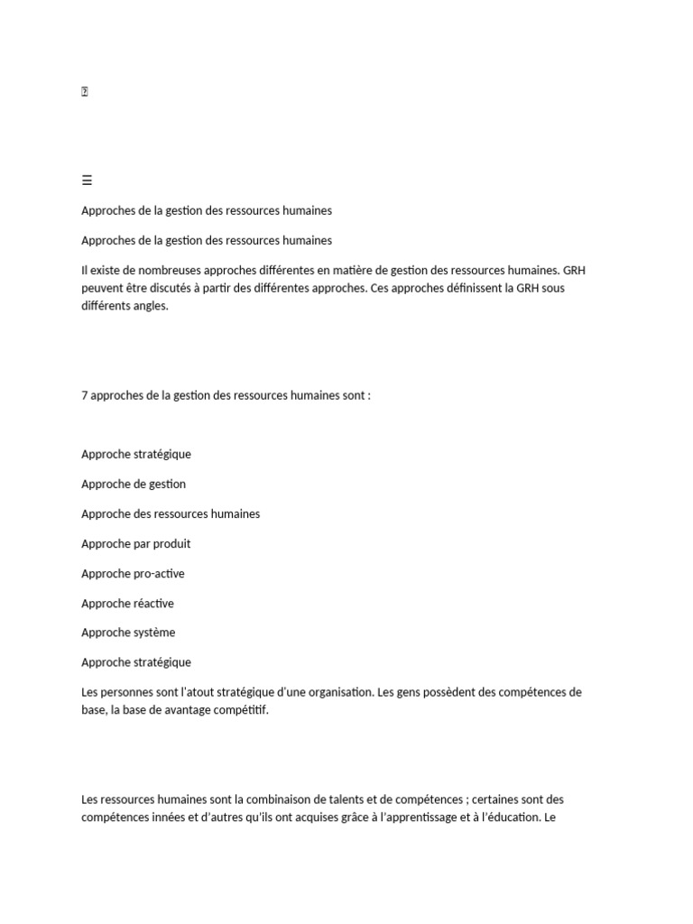 Approches de la gestion des ressources humaines | PDF | Gestion des ...