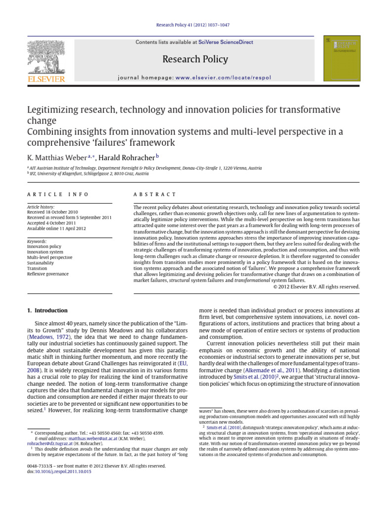 Transformative Change in Innovation Policy | PDF | Innovation | Policy
