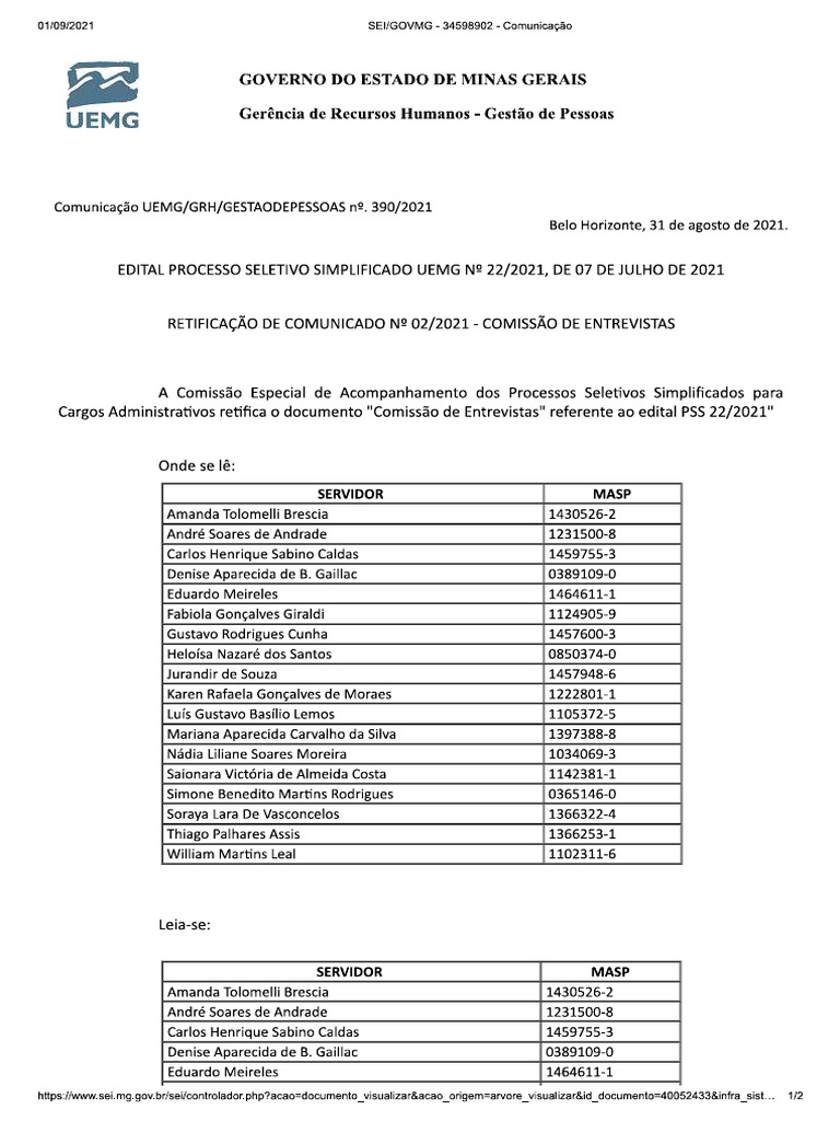 Pss 2021 Ed 22 Analt Tec Unidades BH Comiss Entrevs Retif | PDF