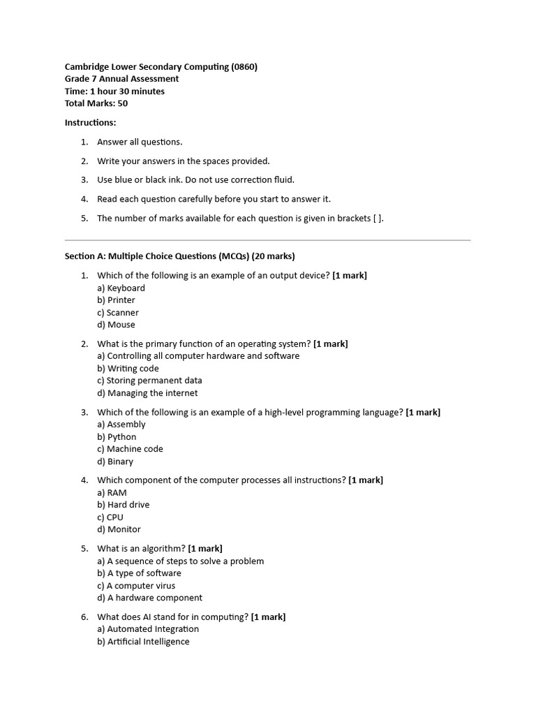 Grade 7 Computing Assessment Guide | PDF | Computer Programming ...