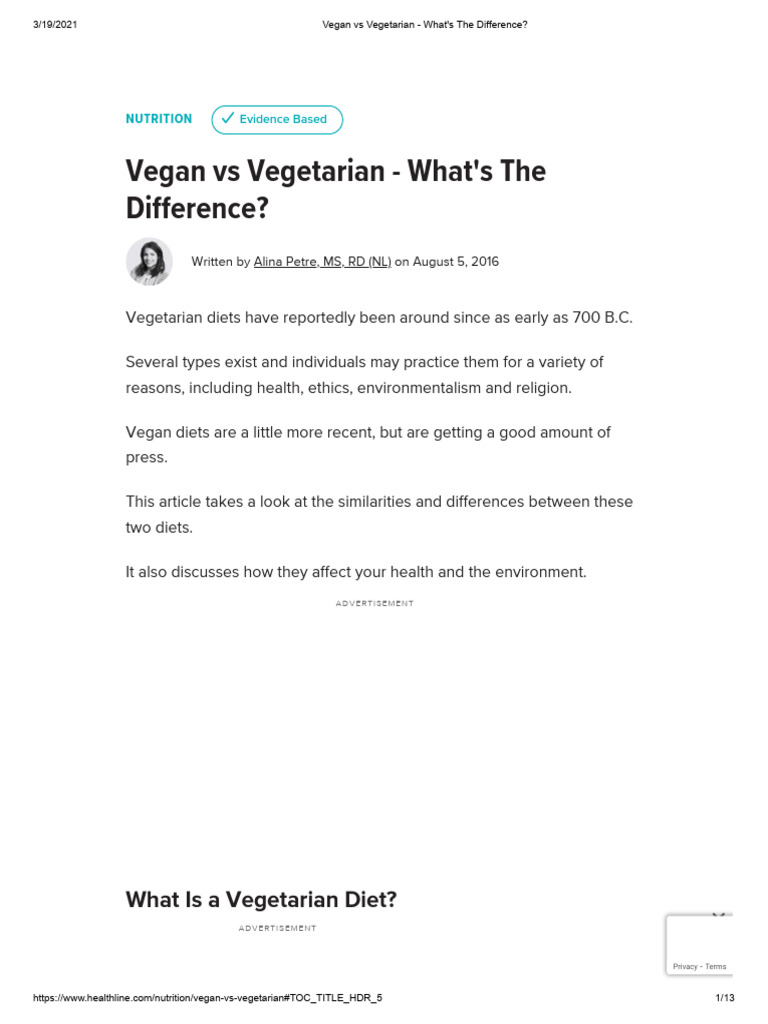 Vegan vs Vegetarian: Key Differences Explained | PDF | Veganism ...