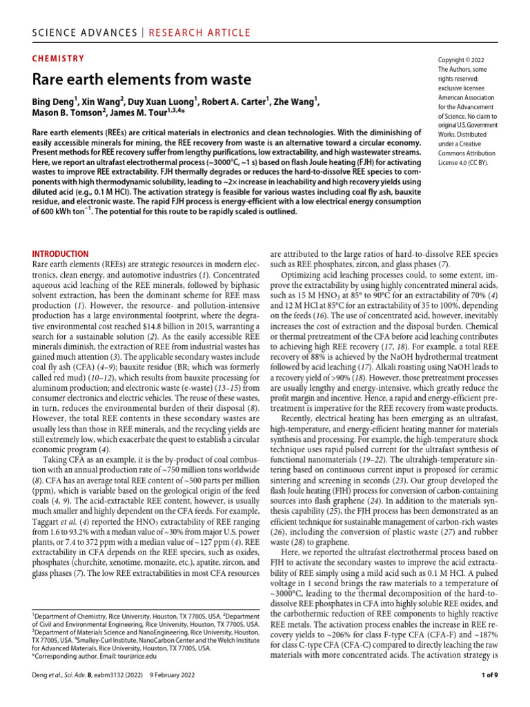 Rare earth elements from waste | PDF | Ph | X Ray Photoelectron ...