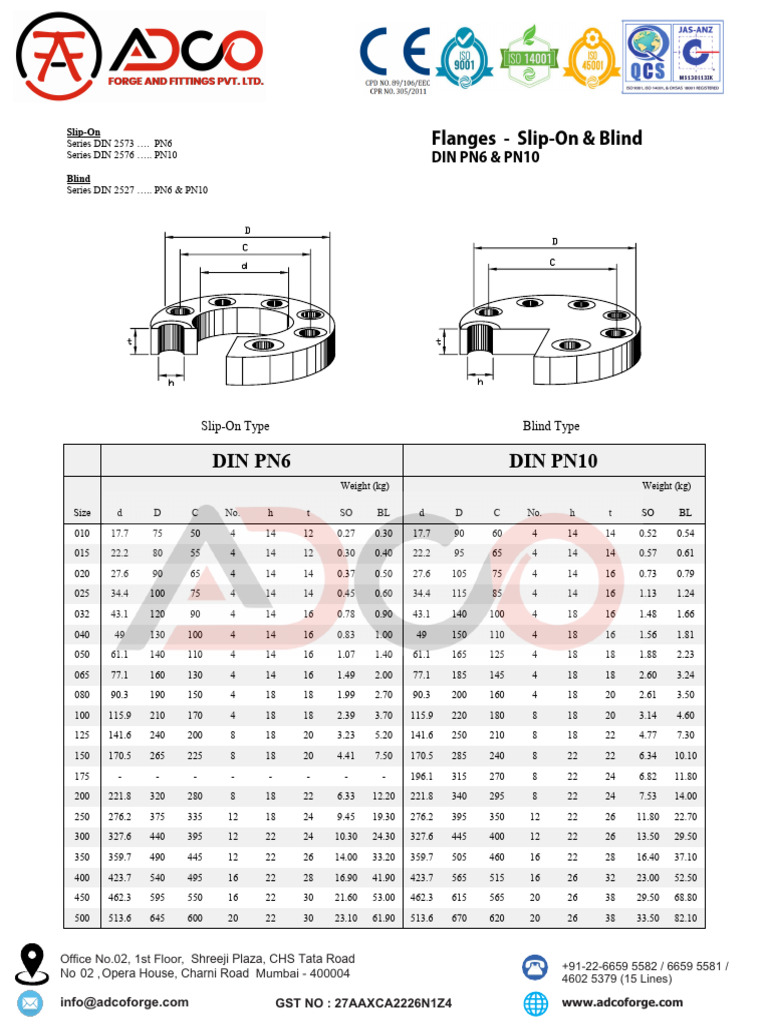Flanges DIN PN6 à PN40: Dimensions et Poids | PDF