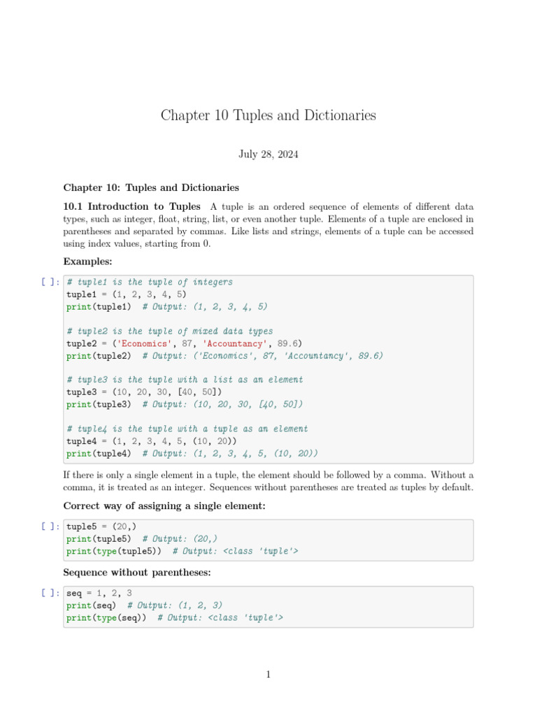 Tuples and Dictionaries Overview | PDF | Sequence | Bracket