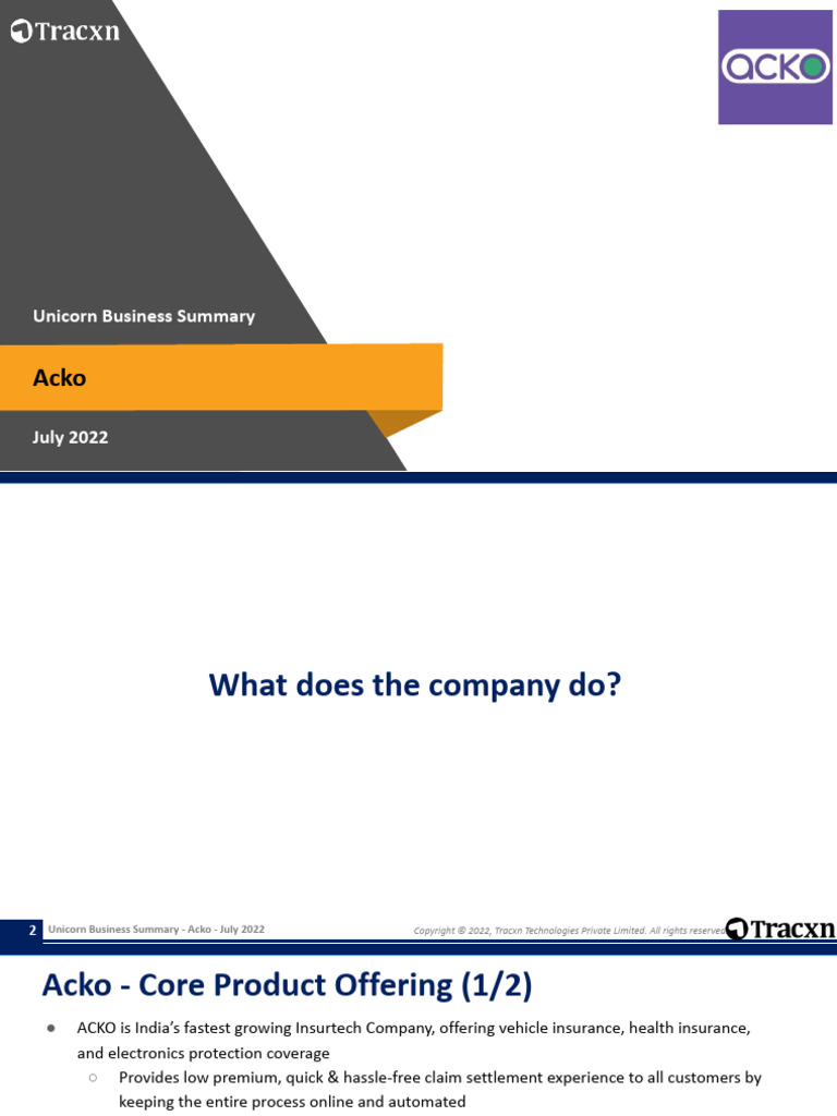 Acko Insurance Company Overview 2022 | PDF | Insurance | Economies