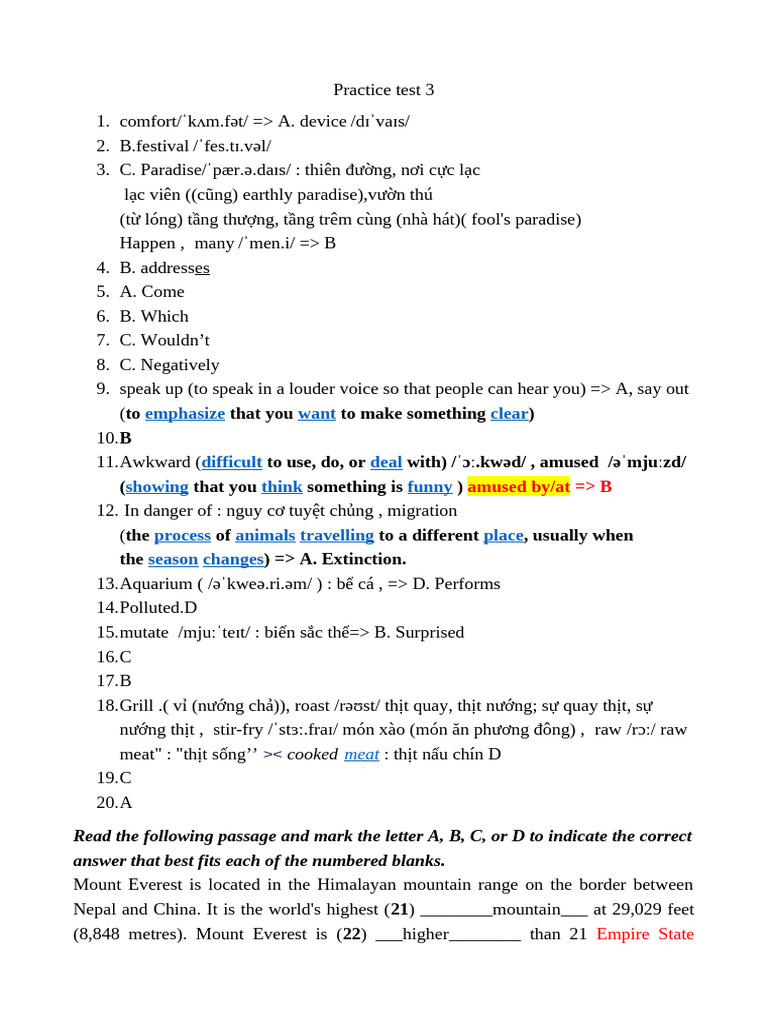 Practice Test 3 +4 (Grade 9) | PDF