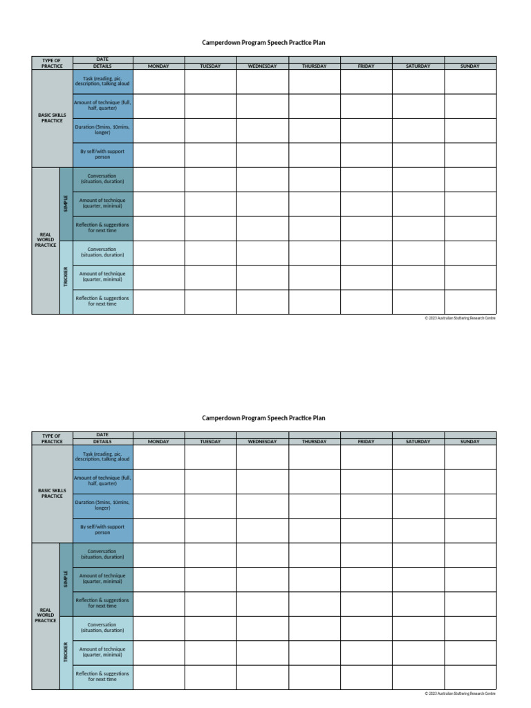 Camperdown Program Speech Practice Plan EForm - 2024!09!24 | PDF