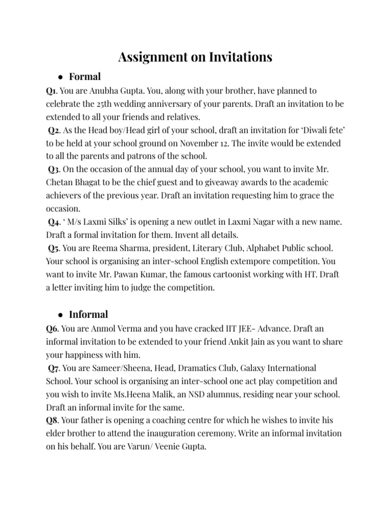 Formal Invitation Drafts for Class 12 | PDF