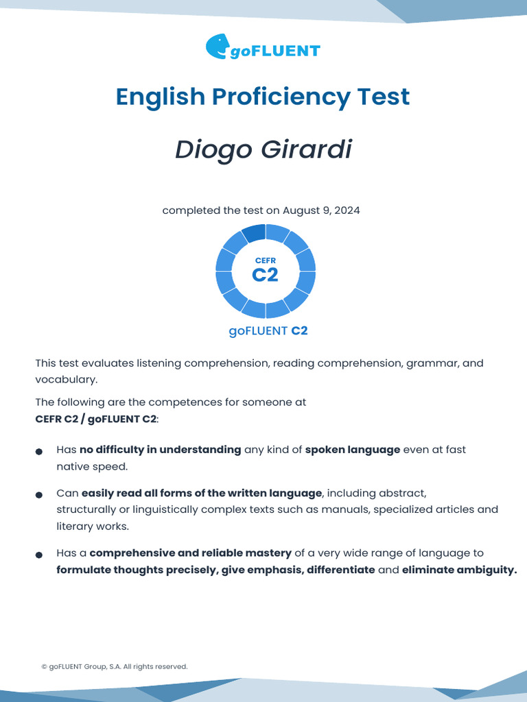 CEFR C2 English Proficiency Test Results | PDF