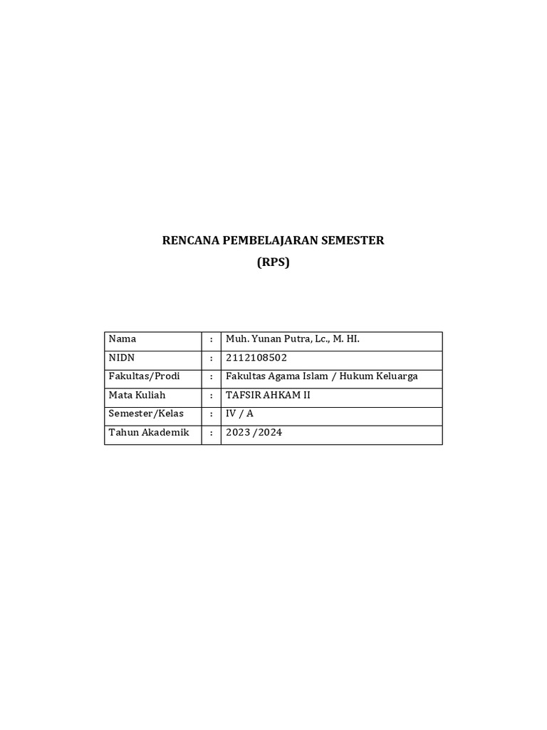 RPS Tafsir Ahkam II Semester IV | PDF